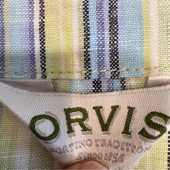 ORVIS Multicolor Stripe 100% Linen Sleeveless Button Down Vest Top Size Large - Picture 8 of 9
